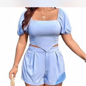 SHEIN Sky Blue Puff Sleeve Set